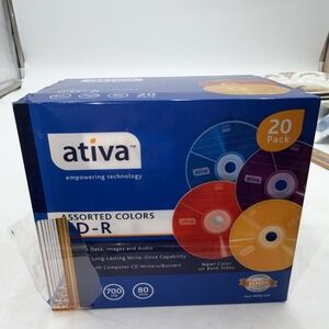 New Ativa Assorted Colors CD – R 40 X 700 MB 80 Minute Jewel Case 20 Pack
